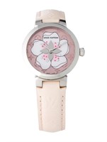 Louis Vuitton Tambour Pink Dial Leather Watch 28mm