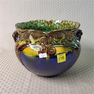 Antique Majolica Drip Glazed Pottery Planter