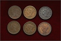 6 US Large Cent lot; 1843 - 1848