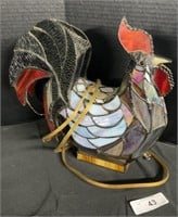 Stained Glass Tiffany Style Rooster Lamp, Light.