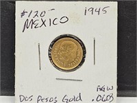 1945 Mexico 2 Pesos Gold Coin .0603 oz.