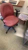 Red swivel office chair, 27 x 37 inches, clear