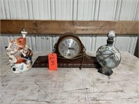 Lot of Sessions Mantle Clock and decanters