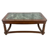 Wooden Coffee Table with Green Marble Top