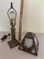 Art glass and metal lamp. Shade damaged