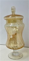 Vtg. Peach Iridescent Swirl Glass Apothecary Jar