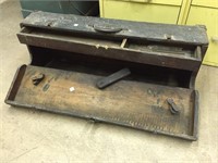 Antique wood tool box w/ contents