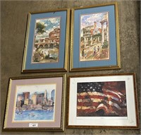 4 Framed Art Prints (Old Glory, Boston).