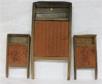 THREE 19TH C. REDWARE WASH BOARDS WITH WOOD