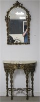 ORNATE CONSOLE TABLE & MIRROR, BRASS, EARLY 20TH