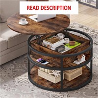 DWVO Lift Top Round Coffee Table  Brown