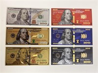 (6) 24KT GOLD $100 DOLLAR BILLS NOTES