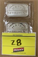 (2) 2012 ONE TORY OUNCE HAPPY RETIREMENT BARS