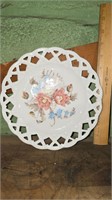 Vintage Open Lace Edge  Plate with Floral Bouquet