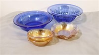 Vintage Pressed Amber Glass & Cobalt Blue Bowls