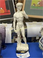 ALABASTER STATUE OF DAVID ON A MARBLE BASE