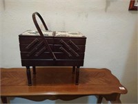 Sewing box with handle and contents