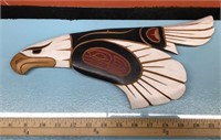 Signed wooden Haida Eagle - has repair