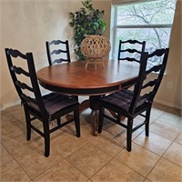 Farmhouse Wood Dining Table W/ Laddder Back Chairs