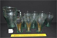 Coca-Cola pitcher w/ 10 matching glass cups