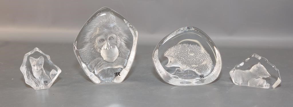 (4) Swedish Jonasson Glass Paperweights