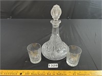 Crystal Ship's Decanter w/ Glasses