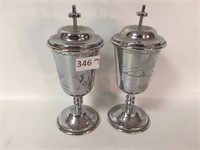 Pair of Etched Metal Goblets w/ Lids - 11" T