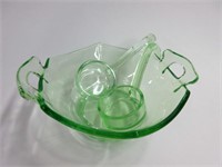 Green Glass Bowl and Spoons
