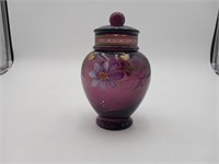 Fenton Purple Ginger jar Flowered jar SIGNED