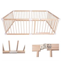 KIDSY neutral wood playpen - 4' x 6' baby gate