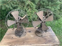 TWO ANTIQUE BRASS BLADE FANS STAR ELECTRIC CO