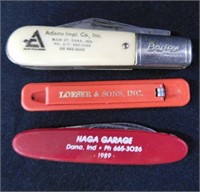 3 advertising pocket knives: Dana & Clinton