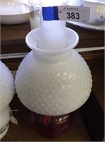 Jeannette Red and Milk Glass Hobnail Oil Lamp