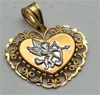 14k Gold Cherub Heart Pendant