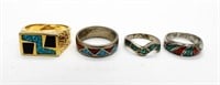 4 Turquoise Inlay Rings