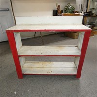 36" Wide Red & White Painted Wooden Shelf