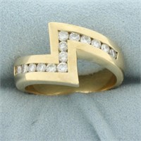 Mens Diamond Lightning Bolt Design Ring in 14k Yel