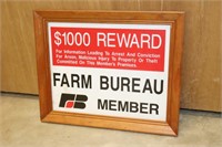 Framed Farm Bureau Member sign $1000 Reward 16