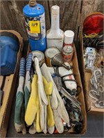 Box of Assorted Gloves, Staple Gun, Glue Gun,