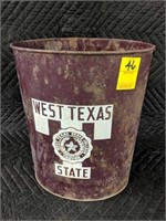 Vintage West Texas State Metal Trash Can