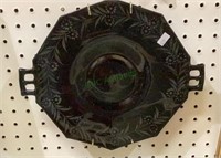 Black plate with two side handles and painted