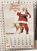 1978 Coca Cola Santa and fawn wall calendar,