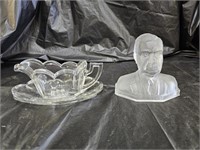 Krystal EAPG Gravy Boat, Frosted M. J. Owens Bust