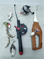 small fishing poles and lures