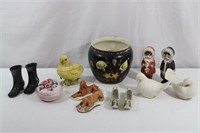 Vtg Ceramic Vases, Figurines, Trinket Dishes