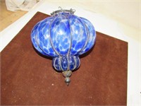 Hanging Blue Glass Candle Holder