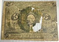 1863 Us 5 Cent Banknote Fractional Currency