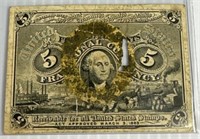 1863 Us 5 Cent Banknote Fractional Currency