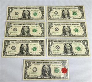 (7) One Dollar Federal Reserve Green Seal Note