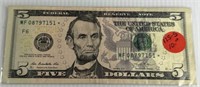 2013 5 Dollar Green Seal Federal Reserve Star Note